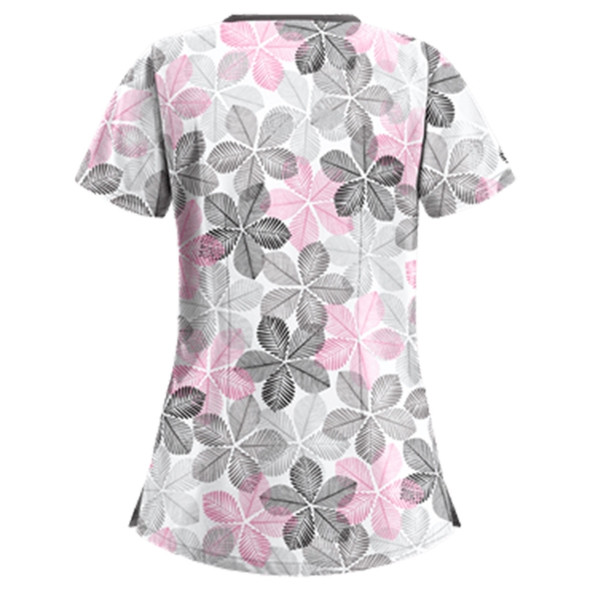 Mid-length Slim-fitting Printed Pullover Nurse Uniform V-neck T-shirt (Color:Pink Size:M)