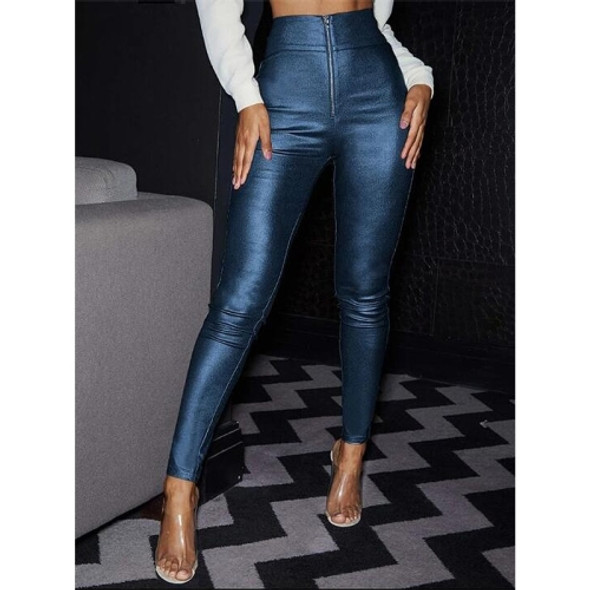 Tight Split Sexy PU Leather Pants (Color:Dark Blue Size:L)