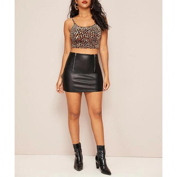 Skinny Sexy Zipper PU Leather Half Skirt (Color:Black Size:L)