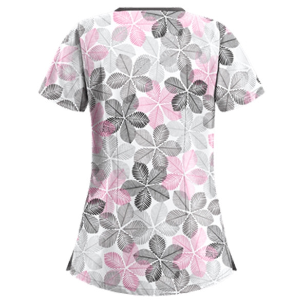 Mid-length Slim-fitting Printed Pullover Nurse Uniform V-neck T-shirt (Color:Pink Size:XL)