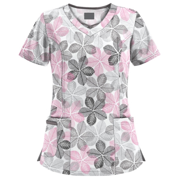 Mid-length Slim-fitting Printed Pullover Nurse Uniform V-neck T-shirt (Color:Pink Size:L)