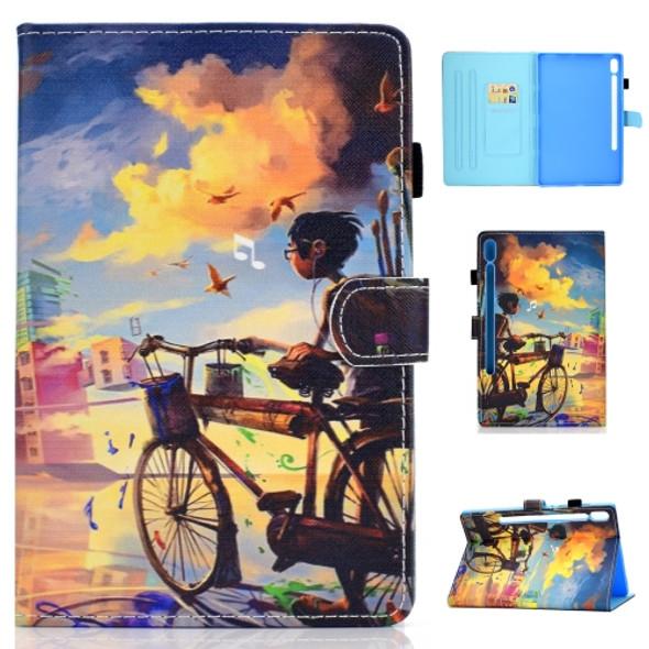 For Galaxy Tab S6 T860 / T865 Colored Drawing Horizontal Flip Leather Case with Holder & Card Slots & Pen Slot & Sleep / Wake-up Function(Cycling Boy)