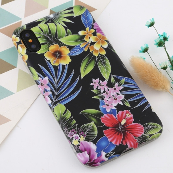 For iPhone XS Max Flower Pattern TPU Protecitve Case(Black Background Flower)