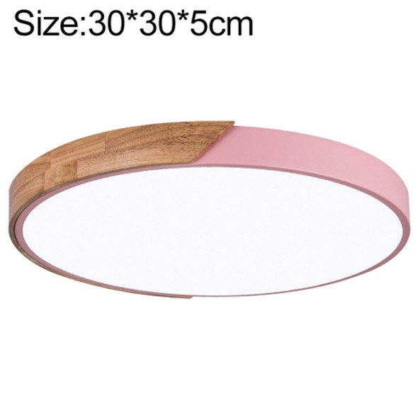 Wood Macaron LED Round Ceiling Lamp, 3-Colors Light, Size:30cm(Pink)