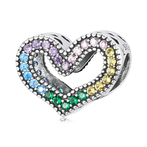 S925 Sterling Silver Rainbow Heart Beads DIY Bracelet Necklace Accessories