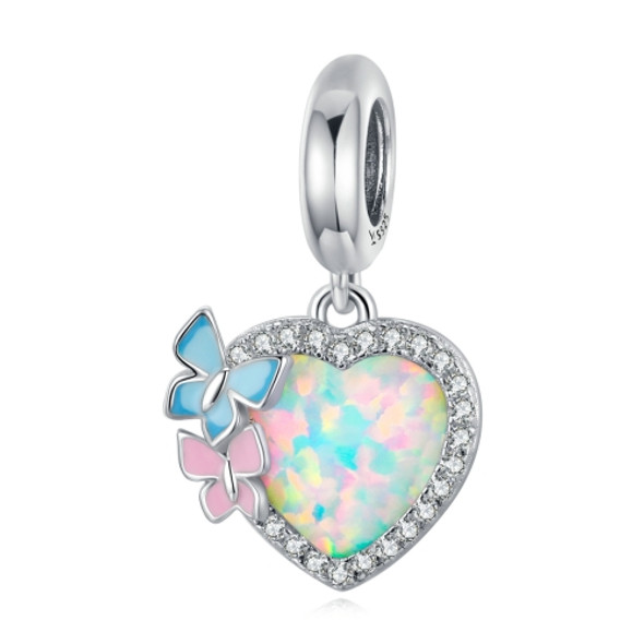 S925 Sterling Silver Butterfly Heart Colorful Opal Pendant DIY Bracelet Necklace Accessories