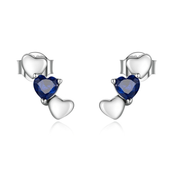 S925 Sterling Silver Blue Heart Zircon Ear Stud Women Earrings