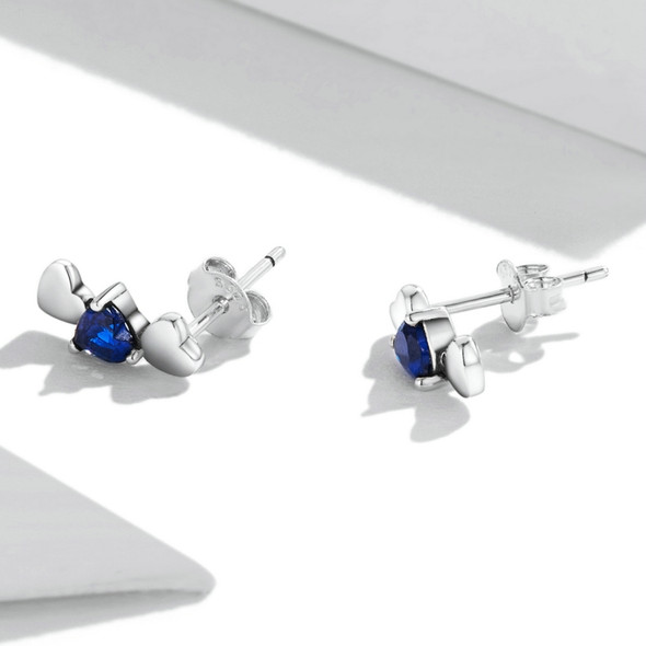 S925 Sterling Silver Blue Heart Zircon Ear Stud Women Earrings