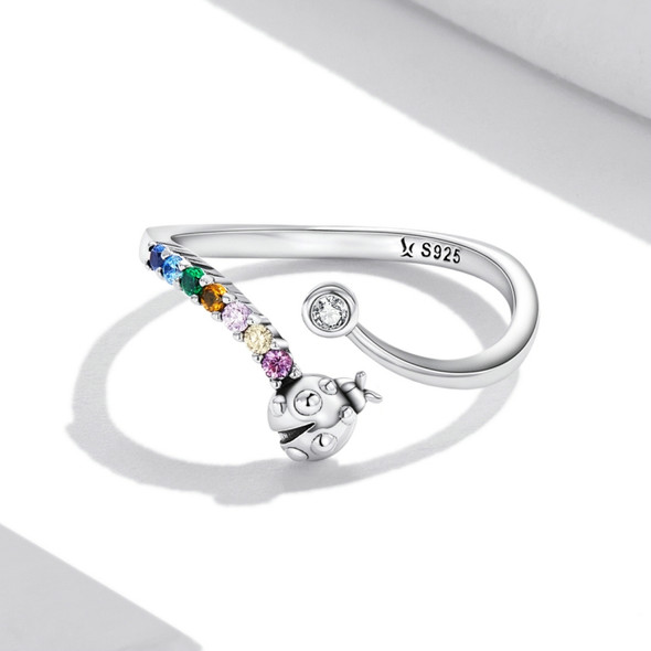 S925 Sterling Silver Color Zircon Ladybug Women Open Ring
