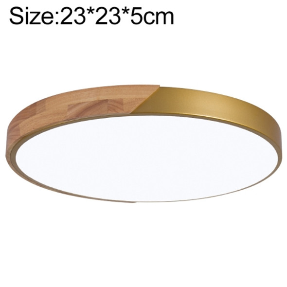 Wood Macaron LED Round Ceiling Lamp, Stepless Dimming, Size:23cm(Gold)