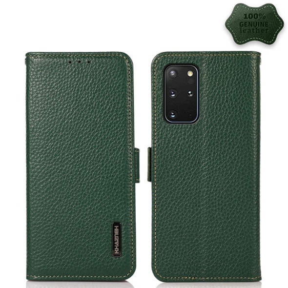 For Samsung Galaxy S20 Ultra KHAZNEH Side-Magnetic Litchi Genuine Leather RFID Phone Case(Green)