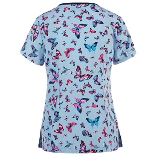 Printed Round Neck Slim-fit Nurse Uniform T-shirt (Color:Light Blue Size:XXXL)