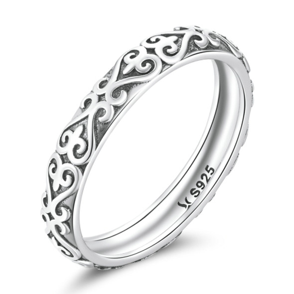 S925 Sterling Silver Retro Embossed Flower Texture Women Ring, Size:6