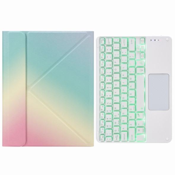 H-109CS Touch Backlight Bluetooth Keyboard Leather Case with Rear Three-fold Holder For iPad Pro 11 inch 2021 & 2020 & 2018 / Air 2020 10.9(Rainbow)
