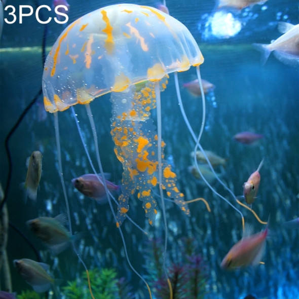 3 PCS Aquarium Articles Decoration Silicone Simulation Fluorescent Sucker Jellyfish, Size: 8*20cm(Orange)