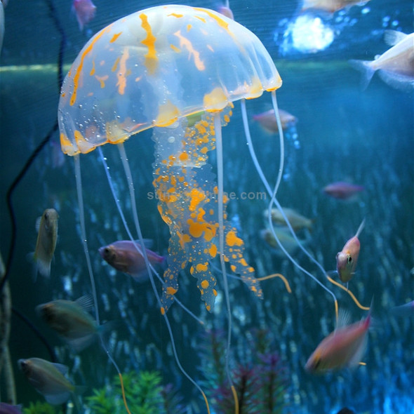 3 PCS Aquarium Articles Decoration Silicone Simulation Fluorescent Sucker Jellyfish, Size: 8*20cm(Orange)
