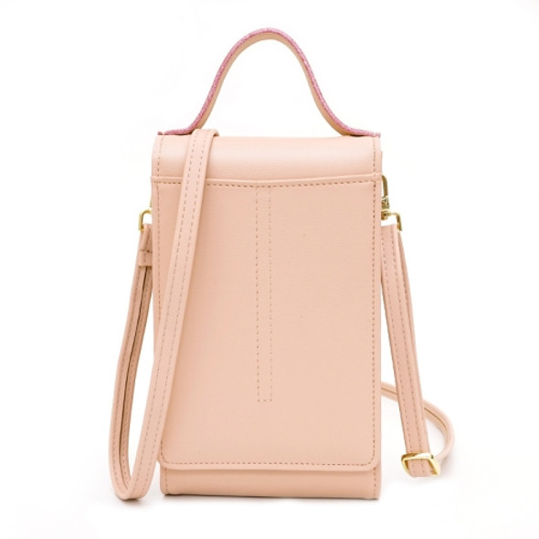 Multifunctional Ladies Mobile Phone Coin Purse Simple Diagonal Large Capacity Shoulder Bag(Honey Pink)