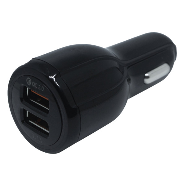 LZ-681 Round QC3.0 USB + 3.1A USB Interface Car Charger(Black)