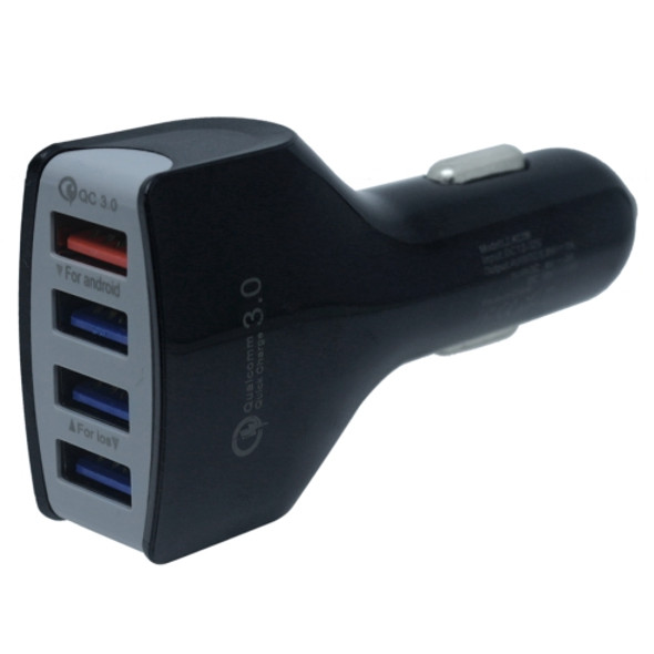 LZ-KC08 QC3.0 USB + 3 USB Ports Rectangle Car Charger, Compatible with Android and IOS(Black)