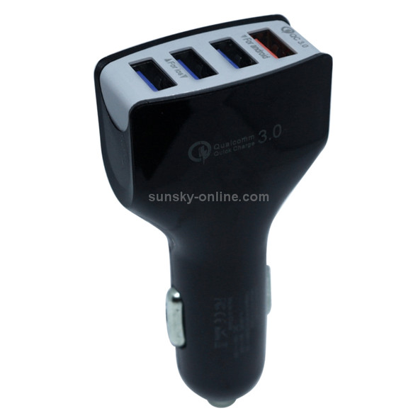 LZ-KC08 QC3.0 USB + 3 USB Ports Rectangle Car Charger, Compatible with Android and IOS(Black)