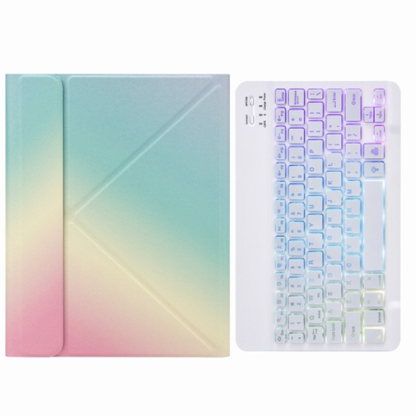 H-097S3 Tri-color Backlight Bluetooth Keyboard Leather Case with Rear Three-fold Holder For iPad 9.7 2018 & 2017(Rainbow)