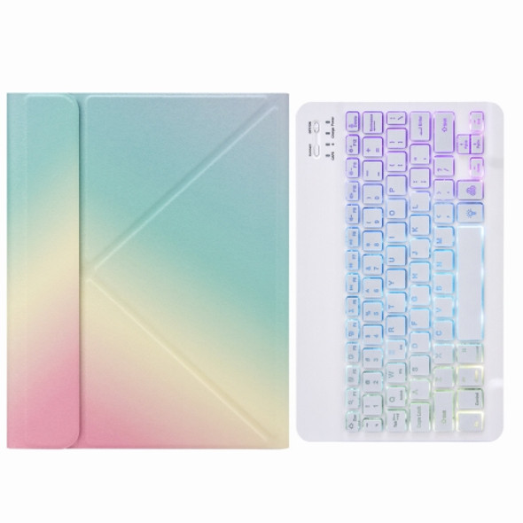 H-102S3 Tri-color Backlight Bluetooth Keyboard Leather Case with Rear Three-fold Holder For iPad 10.2 2020 & 2019 / Pro 10.5 inch(Rainbow)