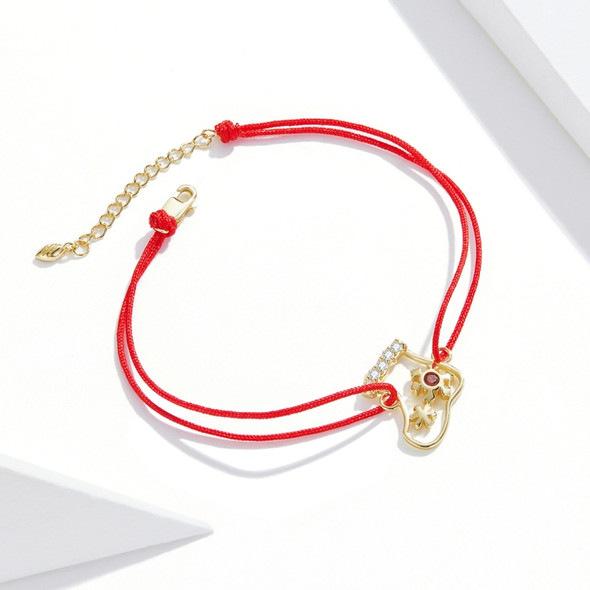 S925 Sterling Silver Christmas Socks Red Rope Bracelet Women Jewelry