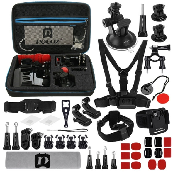 PULUZ 45 in 1 Accessories Ultimate Combo Kits with EVA Case (Chest Strap + Suction Cup Mount + 3-Way Pivot Arms + J-Hook Buckle + Wrist Strap + Helmet Strap + Surface Mounts + Tripod Adapter + Storage Bag + Handlebar Mount + Wrench) for GoPro HERO10