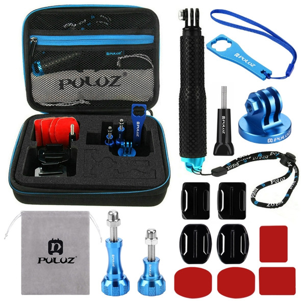 PULUZ 16 in 1 CNC Metal Accessories Combo Kits with EVA Case (Screws + Surface Mounts + Tripod Adapter + Extendable Pole Monopod + Storage Bag + Wrench) for GoPro HERO10 Black / HERO9 Black / HERO8 Black / HERO7 /6 /5 /5 Session /4 Session /4 /3+ /3
