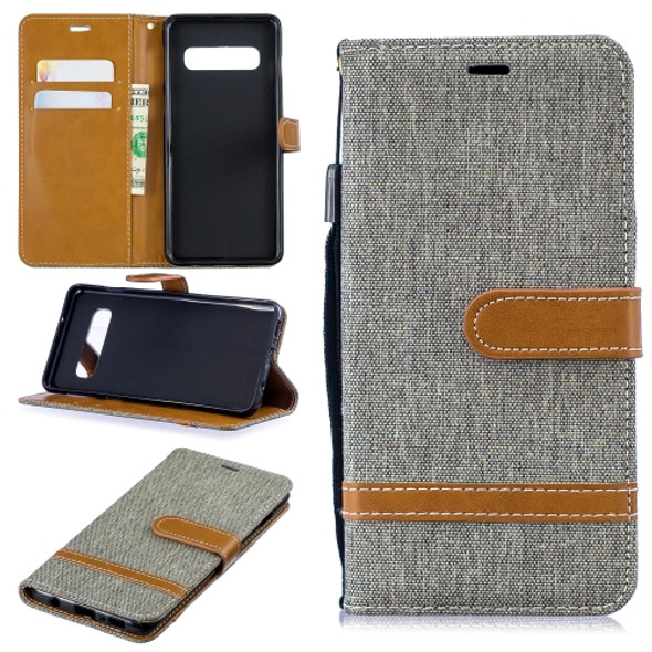 Color Matching Denim Texture Leather Case for Galaxy  S10, with Holder & Card Slots & Wallet & Lanyard(Gray)