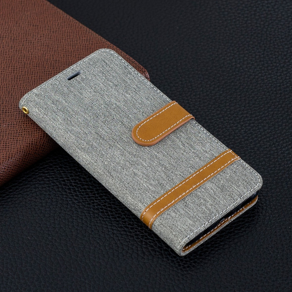 Color Matching Denim Texture Leather Case for Galaxy  S10, with Holder & Card Slots & Wallet & Lanyard(Gray)