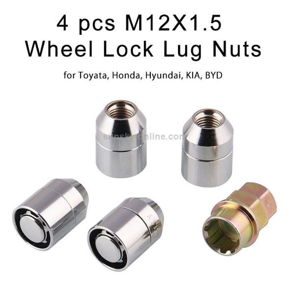 Universal Car M12 x 1.5 Steel Wheel Lock Lug Nut Chrome Locking Nuts 4+1 Set