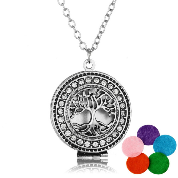 Multi-drill Color Life Tree Aromazer Diffuser Pendant Necklace(NX148+Silver+White Diamond +5 Color Slices)