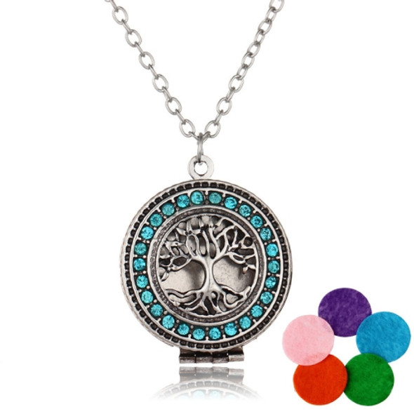 Multi-drill Color Life Tree Aromazer Diffuser Pendant Necklace(NX148+Silver+Light Blue Diamond +5 Color Slices)