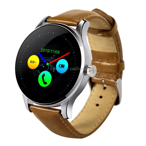 K88H 1.22 inch 2.5D Curved Screen Bluetooth 4.0 IP54 Waterproof Cowhide Strap Smart Bracelet with Heart Rate Monitor & BT Call & Pedometer & Call Reminder & SMS / Twitter Alerts & Anti lost & Remote Camera Functions For Android 4.4 OS and IOS 7.0 or