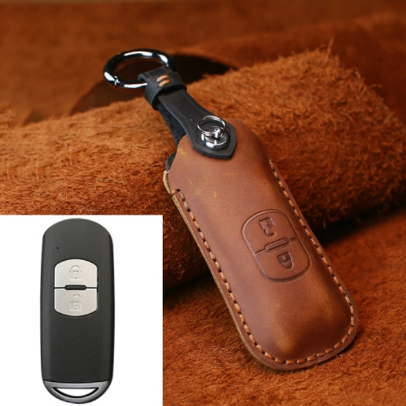 For Mazda Old Style Car Cowhide Leather Key Protective Cover Key Case, Two Keys Version (Brown)