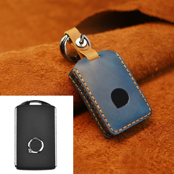 For Volvo Car Cowhide Leather Key Protective Cover Key Case (Blue)
