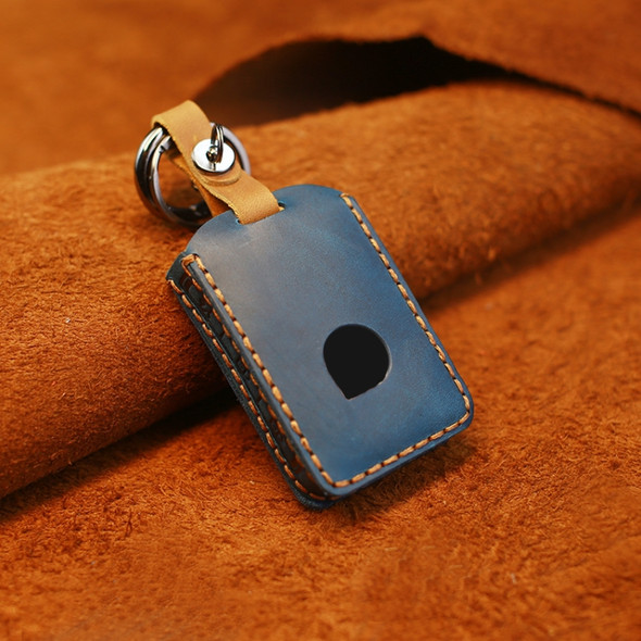 For Volvo Car Cowhide Leather Key Protective Cover Key Case (Blue)