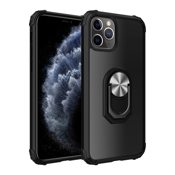 For iPhone 11 Shockproof  PC + TPU Protective Case with 360 Degree Rotating Ring Holder(Black Silver)