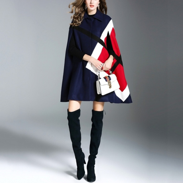 Temperament Sleeveless Woolen Cloak Coat(Color:Dark Blue Size:One Size)