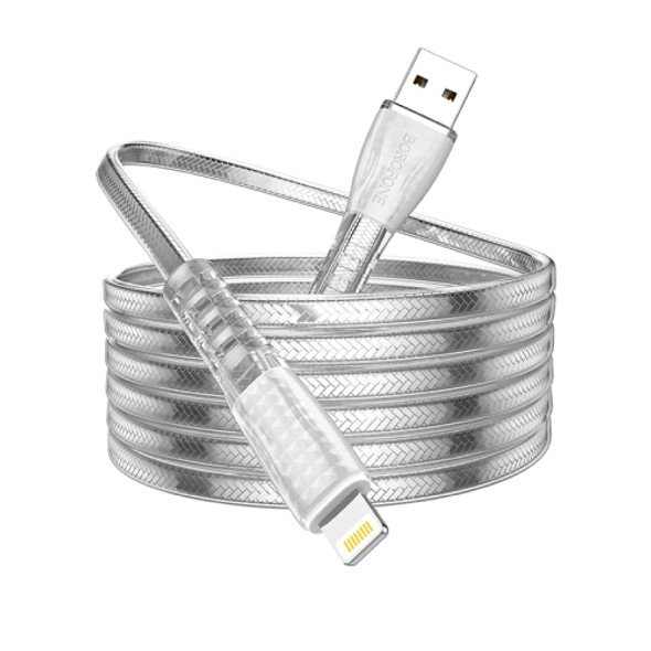 Borofone BU31 1.2m 2.4A USB to 8 Pin Jelly Braided Charging Data Cable(Silver)