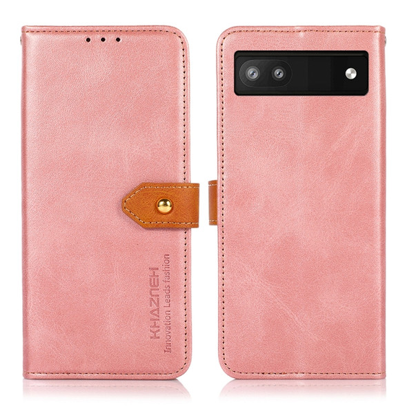 For Google Pixel 6a KHAZNEH Dual-color Cowhide Texture Horizontal Flip Leather Phone Case(Rose Gold)