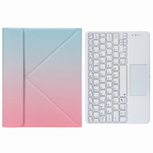 H-109C Touch Bluetooth Keyboard Leather Case with Rear Three-fold Holder For iPad Pro 11 inch 2021 & 2020 & 2018 / Air 2020 10.9(Pink Blue)