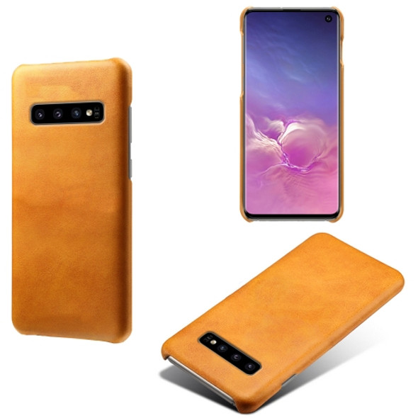 For Samsung Galaxy S10 Calf Texture  PC + PU Phone Case(Orange)
