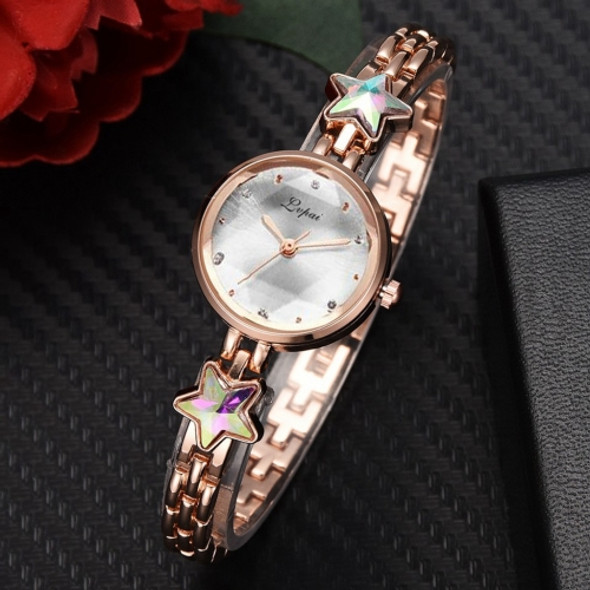 Lvpai P866 Diamond Five-Pointed Star Bracelet Watch Ladies Alloy Quartz Watches(Rose Gold White)