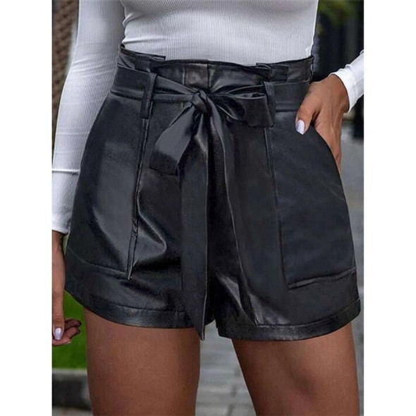 Thin Sexy Casual PU Leather Shorts (Color:Black Size:S)