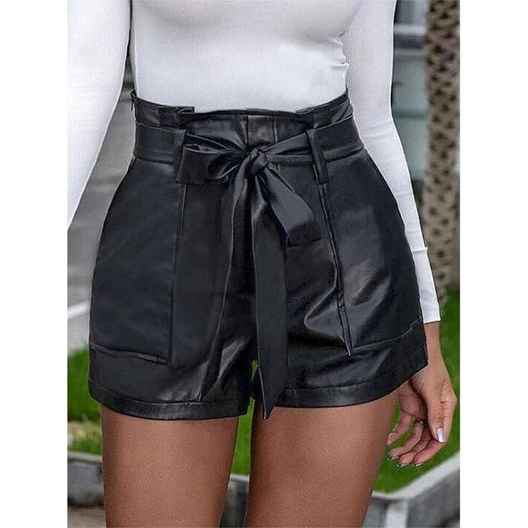 Thin Sexy Casual PU Leather Shorts (Color:Black Size:L)