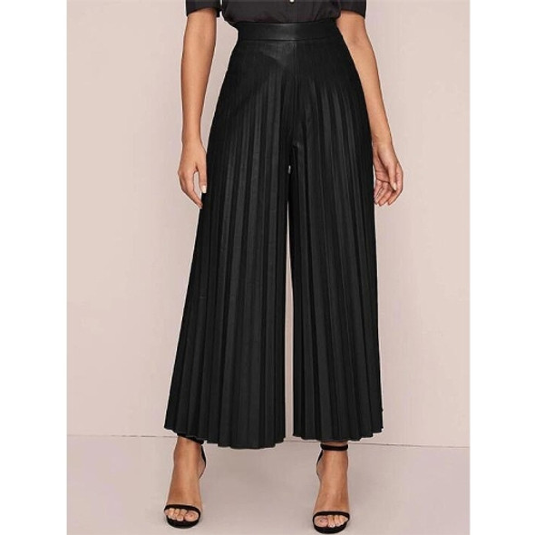 Loose Pants PU Leather Culottes For Ladies (Color:Black Size:S)