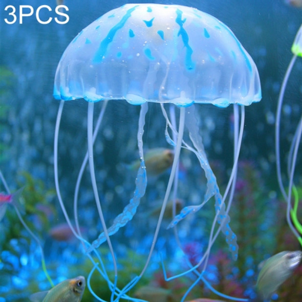 3 PCS Aquarium Articles Decoration Silicone Simulation Fluorescent Sucker Jellyfish, Size: 8*20cm (Blue)