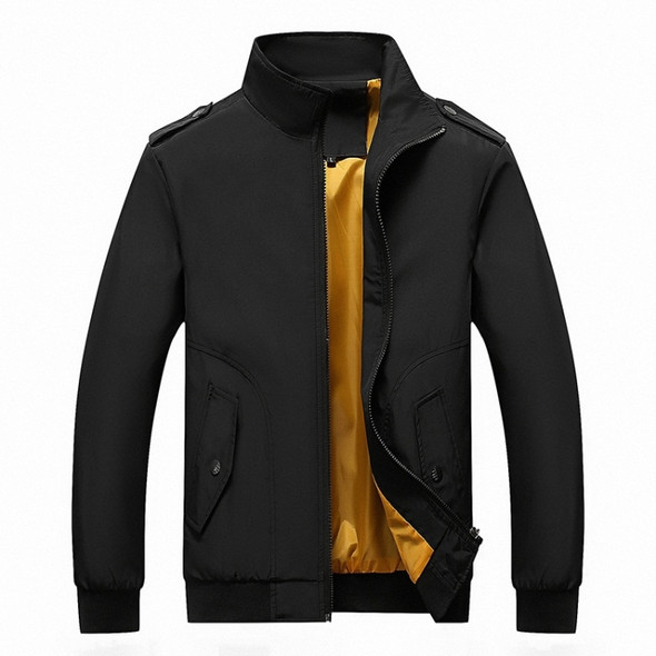 Solid Color Collage Long Sleeve Stand Collar Men Jacket (Color:Black Size:L)